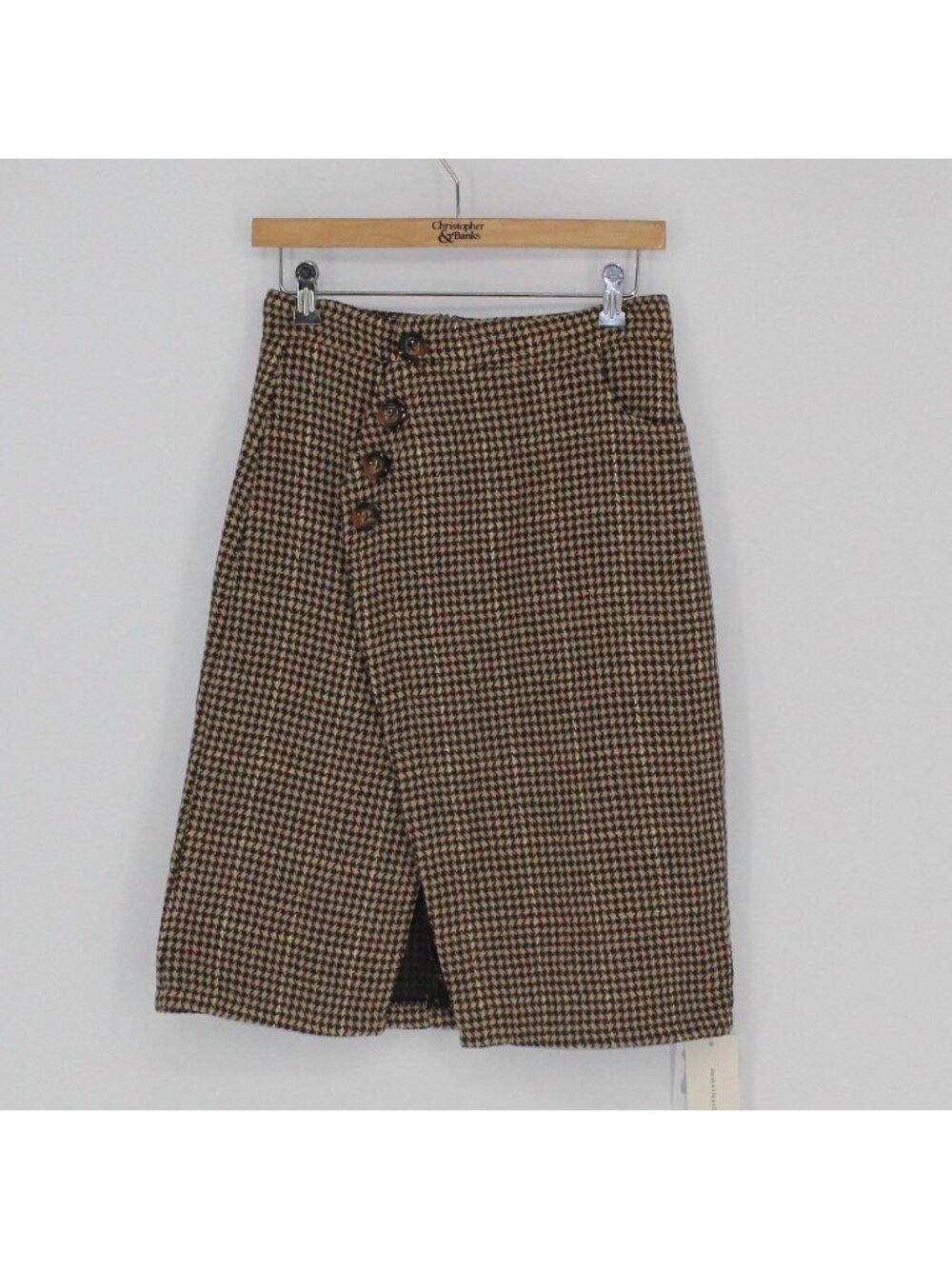 NEW Commense Brown Houndstooth Midi Skirt Women Size Small